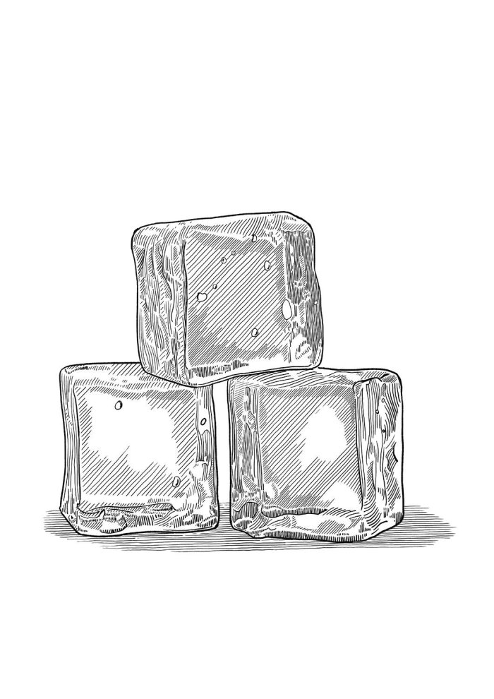 Ice cubes black and white illustration 