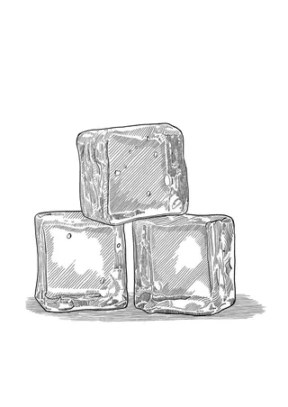 Ice cubes black and white illustration 