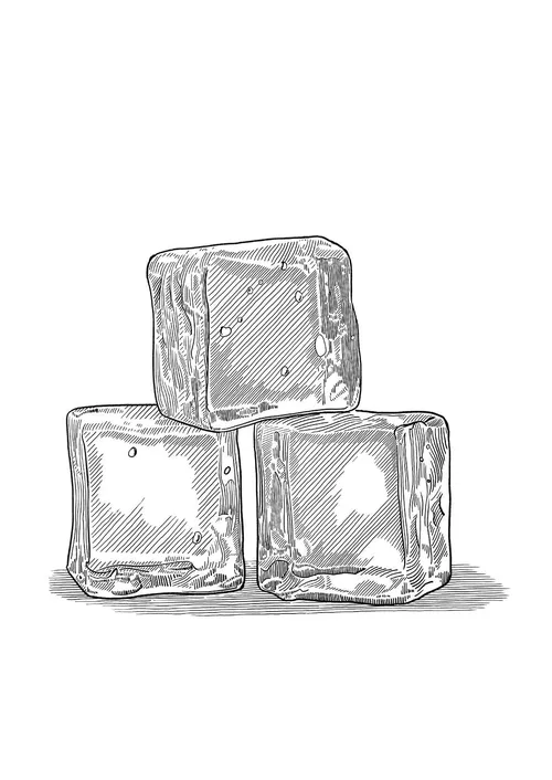 Ice cubes black and white illustration 