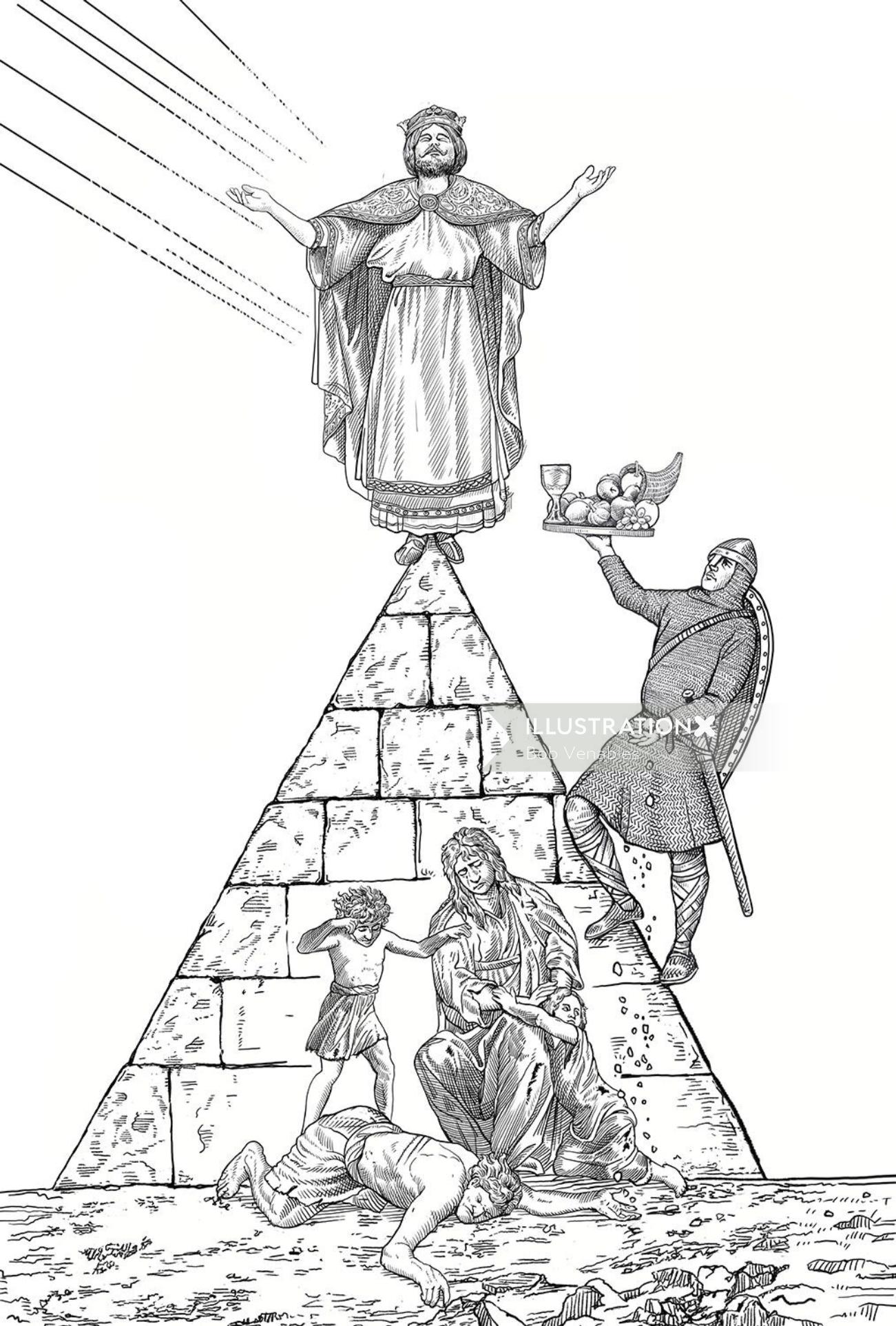 Ilustração em preto e branco do Senhor Jesus Cristo orando