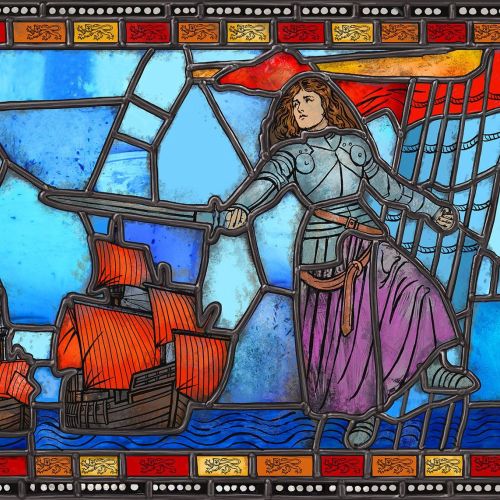 Historic story is about Jeanne de Clisson on Stained window glass
