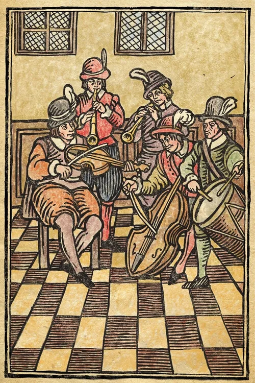 Medieval music band retro art