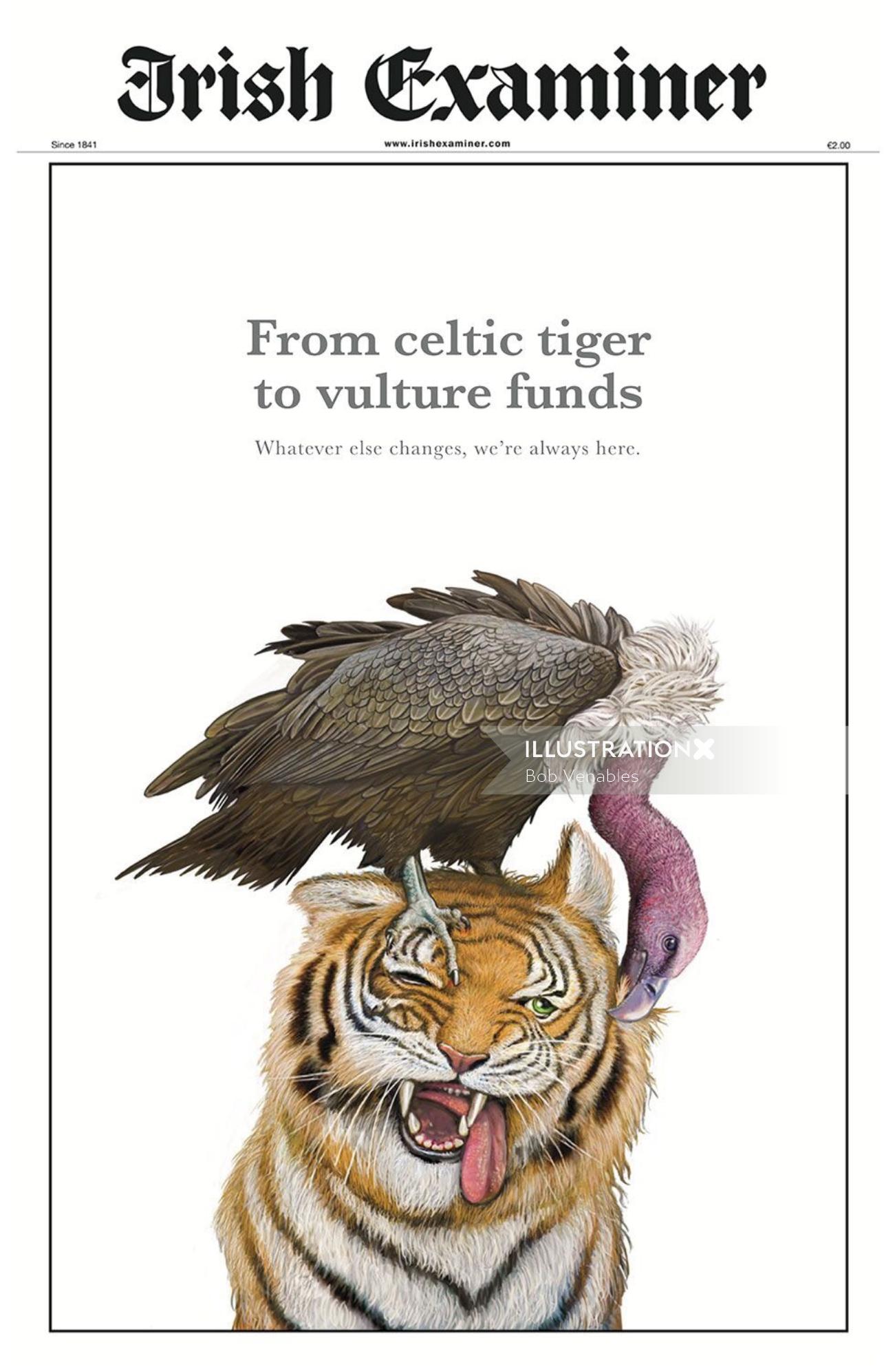 Illustration of Vulture aggression on Tiger