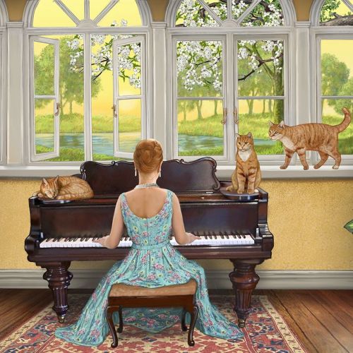 Digital painting of woman playing piano 