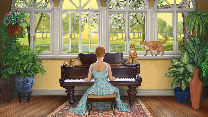 Digital painting of woman playing piano 