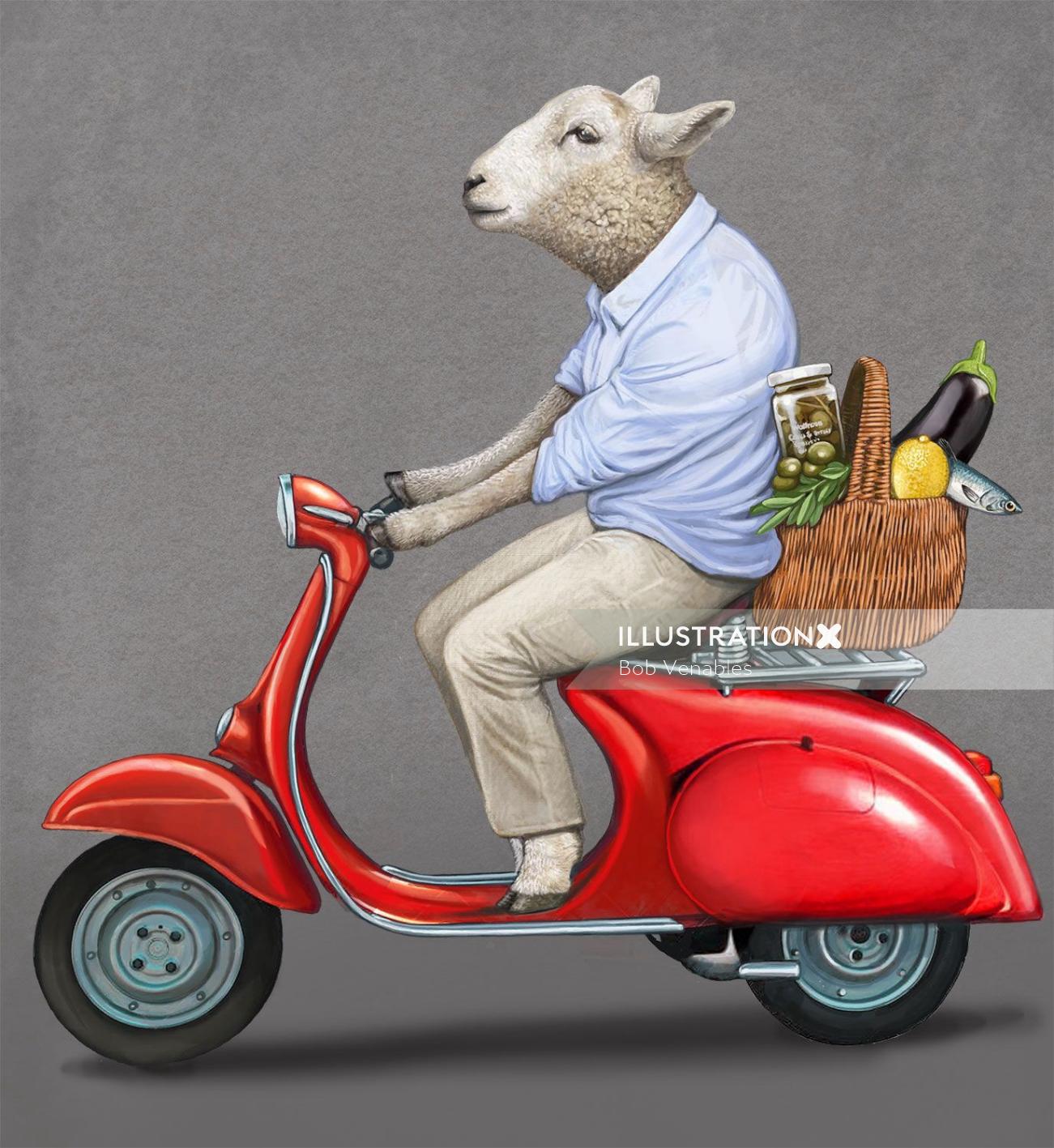Anthropomorphic Animal Goat riding scooter 