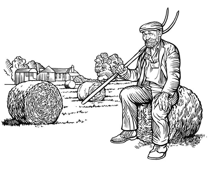 Farmer black and white illustration 