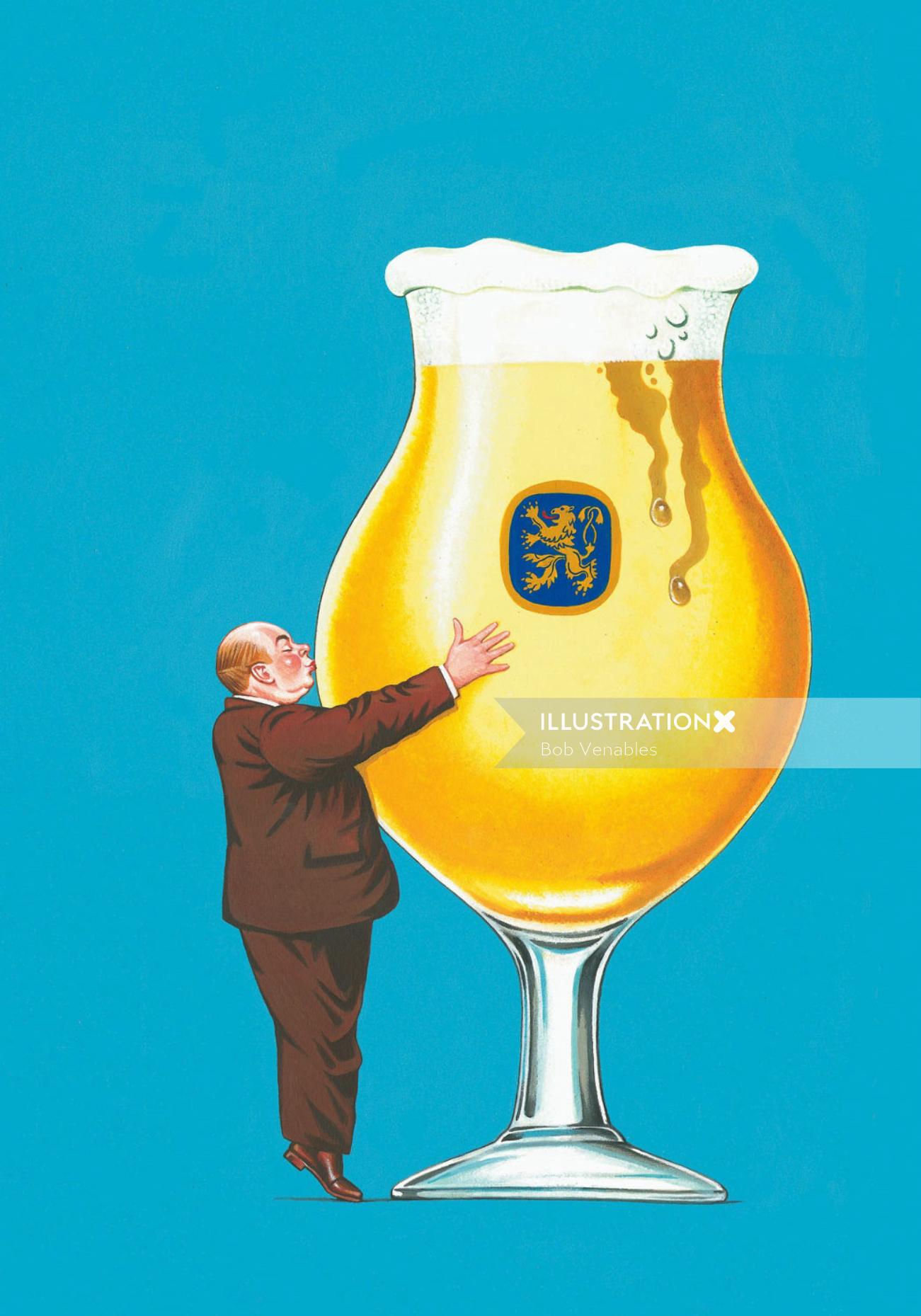 Ilustração publicitária do copo de cerveja