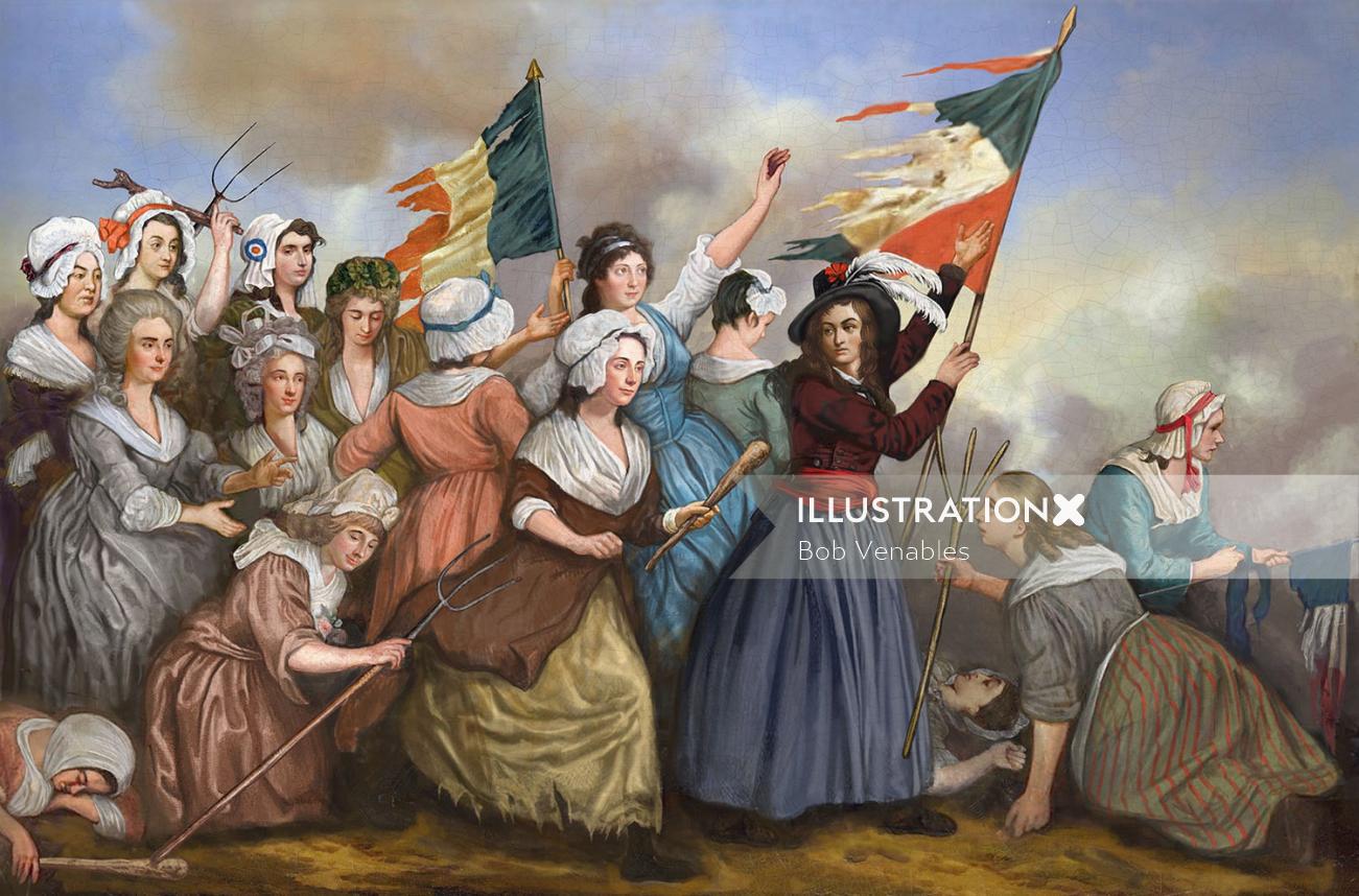 歴史雑誌についての1789年のフランス革命のパスティーシュ絵画
