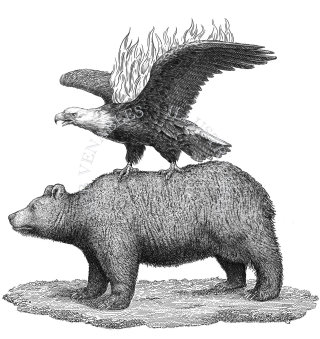 Aigle et ours illustration noir et blanc