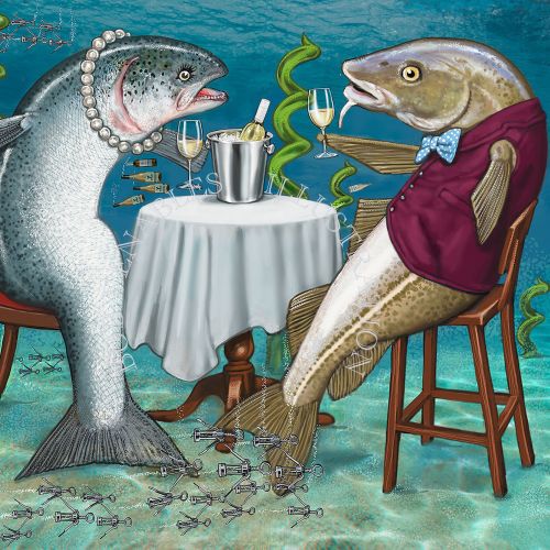 Humor characterized fish for Waitrose Magazine