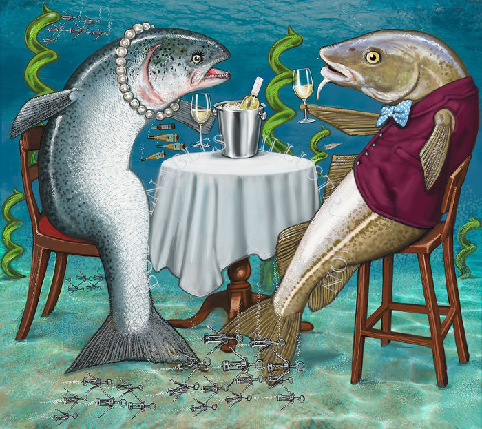 Humor characterized fish for Waitrose Magazine