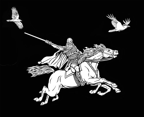 Ilustração em preto e branco do guerreiro a cavalo
