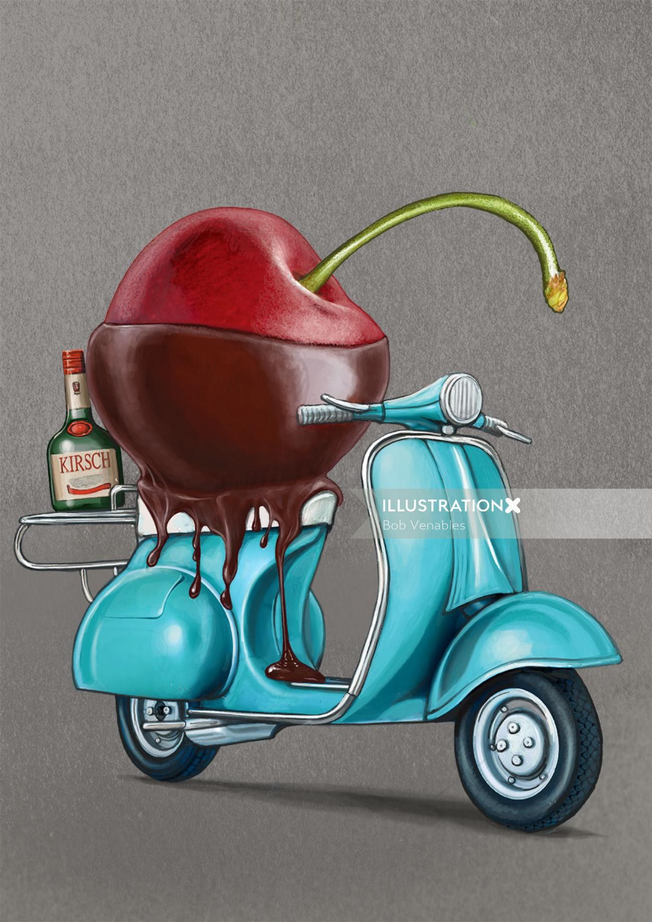 Kirsch Liqueur advertising illustration