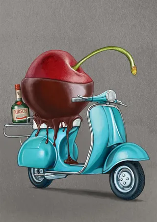 Kirsch Liqueur advertising illustration