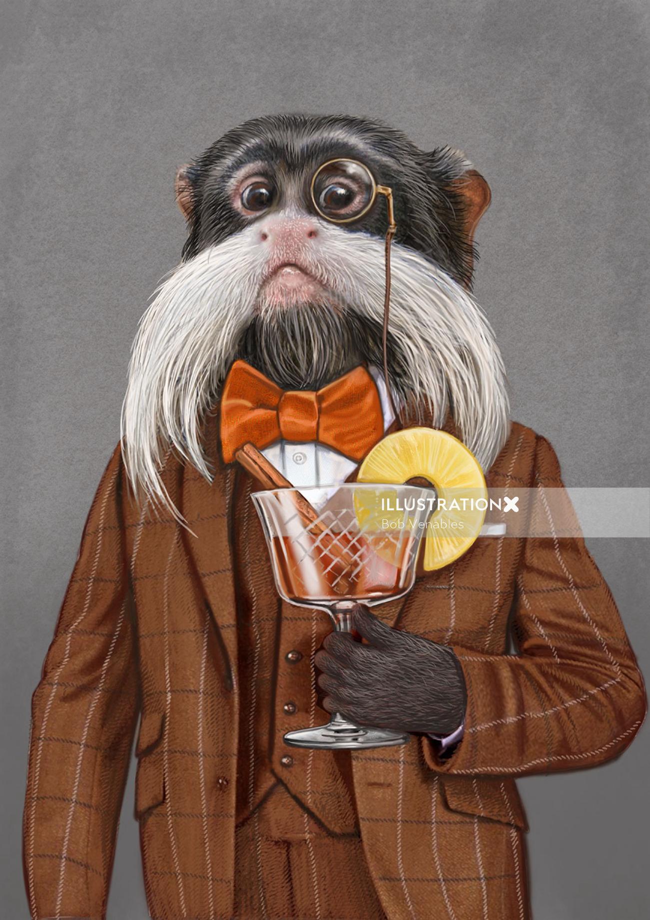 Anthropomorphic animal Dog having drink illustration