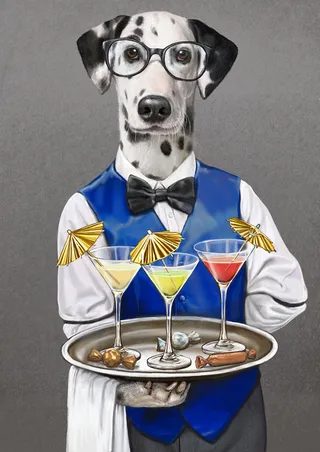 Portrait illustration of waiter dog 