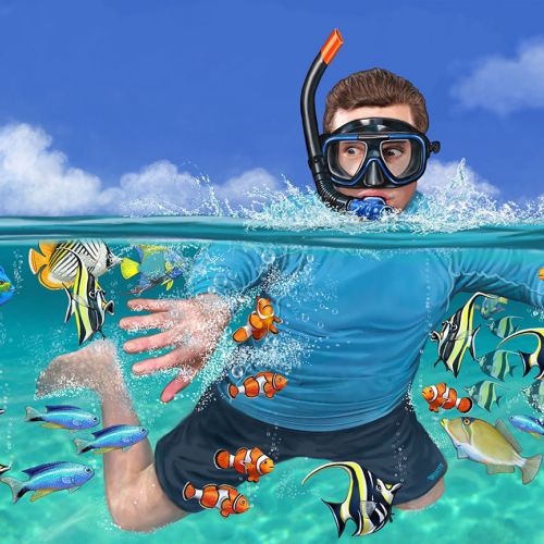 Tropical illustration of scuba diving