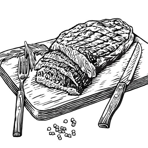 Wood cut artwork of beef steak
