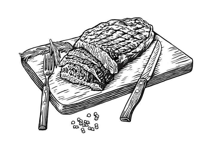 Wood cut artwork of beef steak