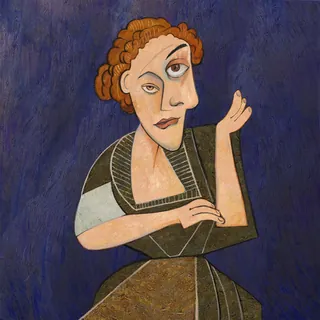 Cubist style portrait of woman with braided hair by Bob Venables