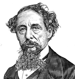 Portrait gravé sur bois de &quot;Charles Dickens&quot;