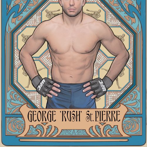 Illustriertes UFC-Porträt von George „Rush“ St. Pierre von Bob Venables
