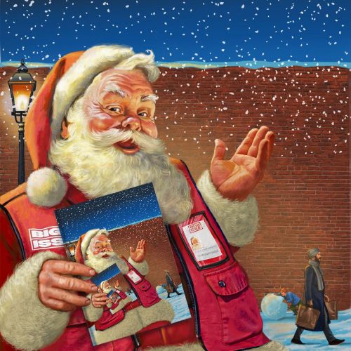 Santa Clues portrait painting for Big Issue