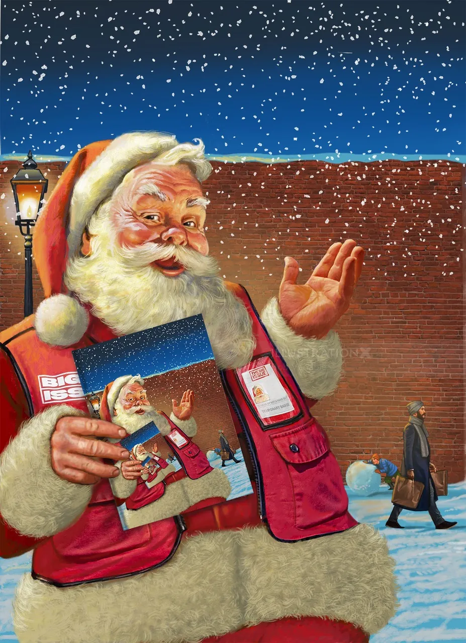 Santa Clues portrait painting for Big Issue