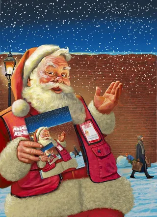 Santa Clues portrait painting for Big Issue