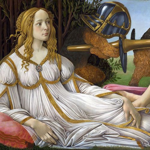 Classical woman reclining with bears around her by Bob Venables