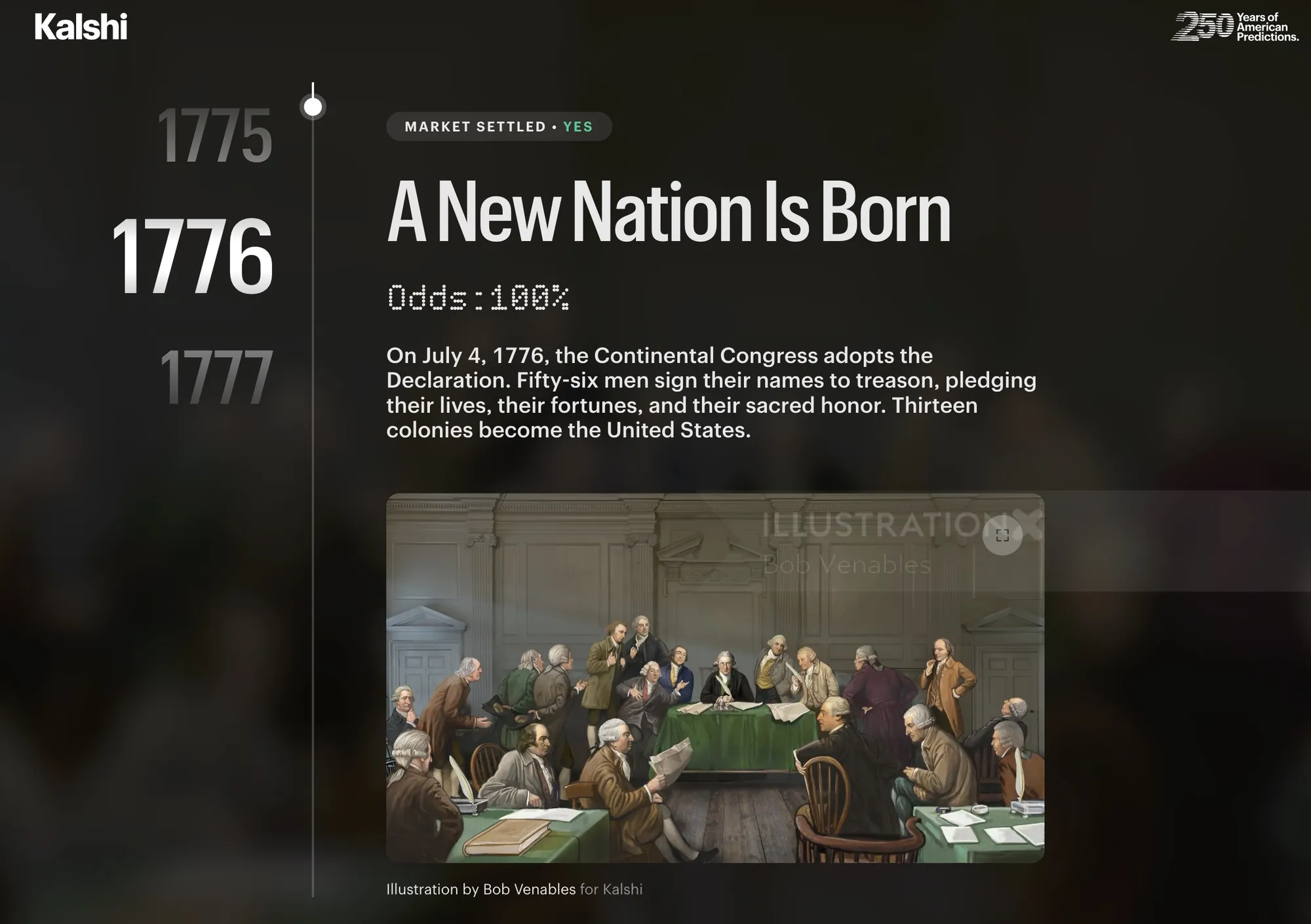 Bob Venables illustration of the Continental Congress adopting the Declaration of Independence