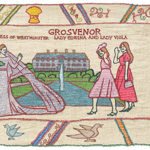 Historical costume figures in a decorative strip by Bob Venables