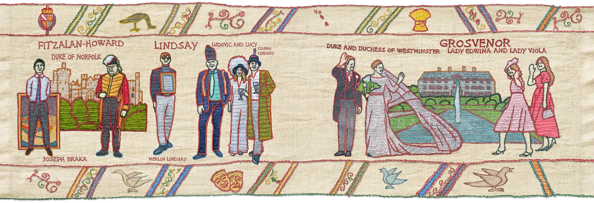 Historical costume figures in a decorative strip by Bob Venables