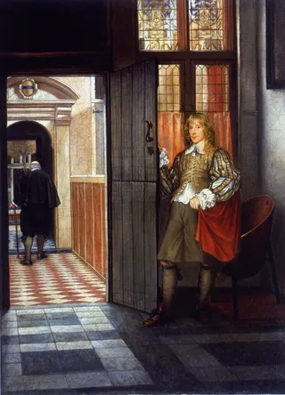 Man in redingote coat painting