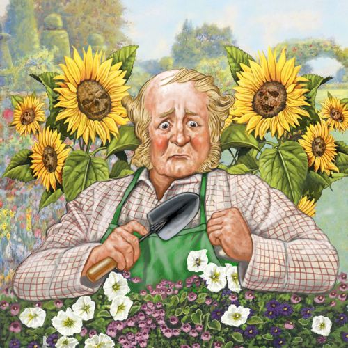 Old Lady working in garden realistic art