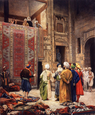 Comerciante de tapetes no Cairo ilustração pastiche