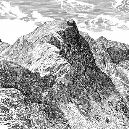 Mountain black and white drawing