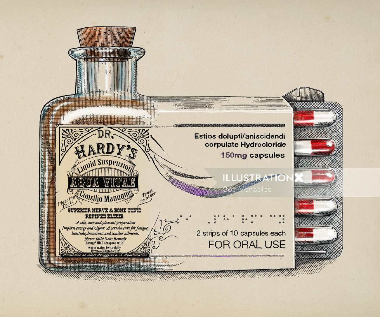Illustration médicale des médicaments du Dr Hardy