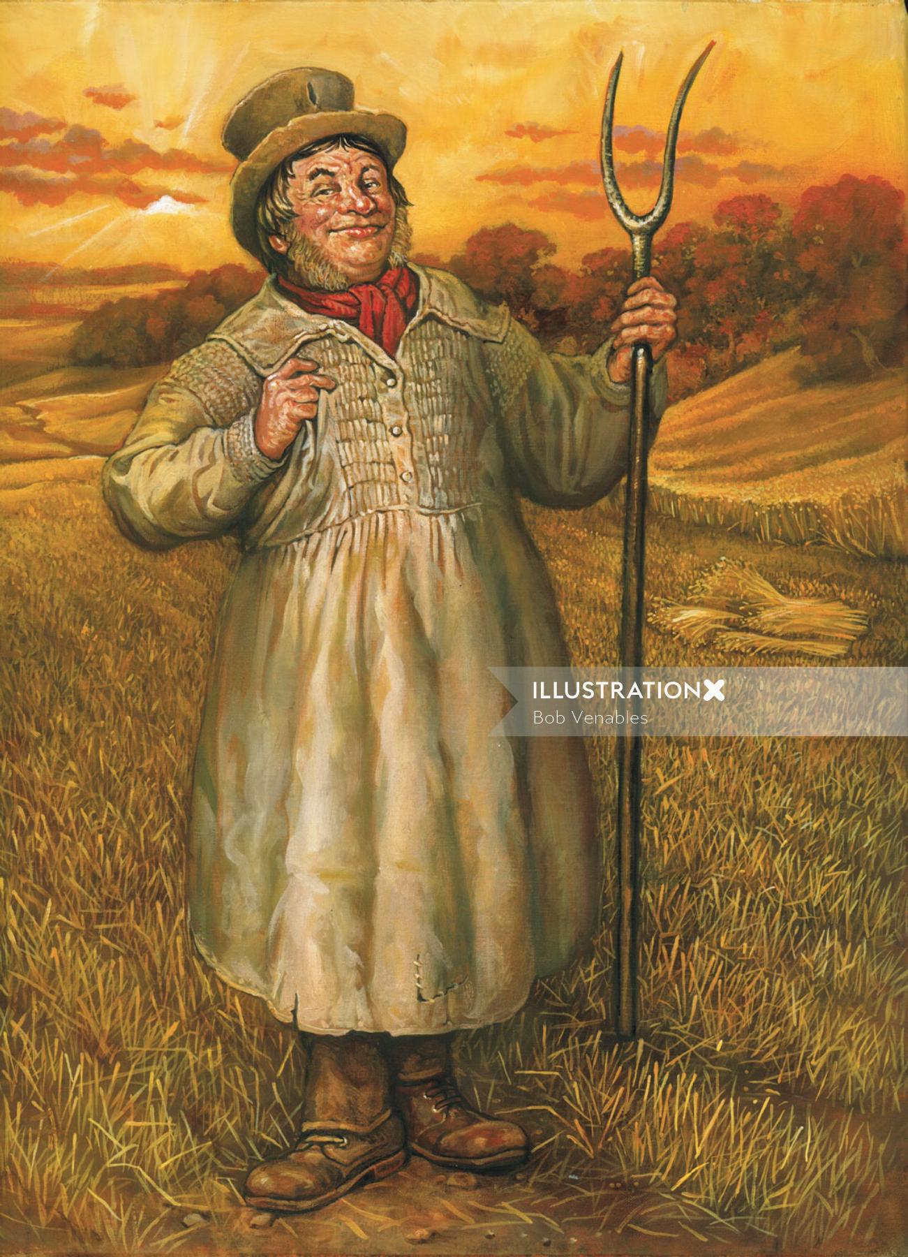 Ancienne illustration de pastiche de fermier anglais smock