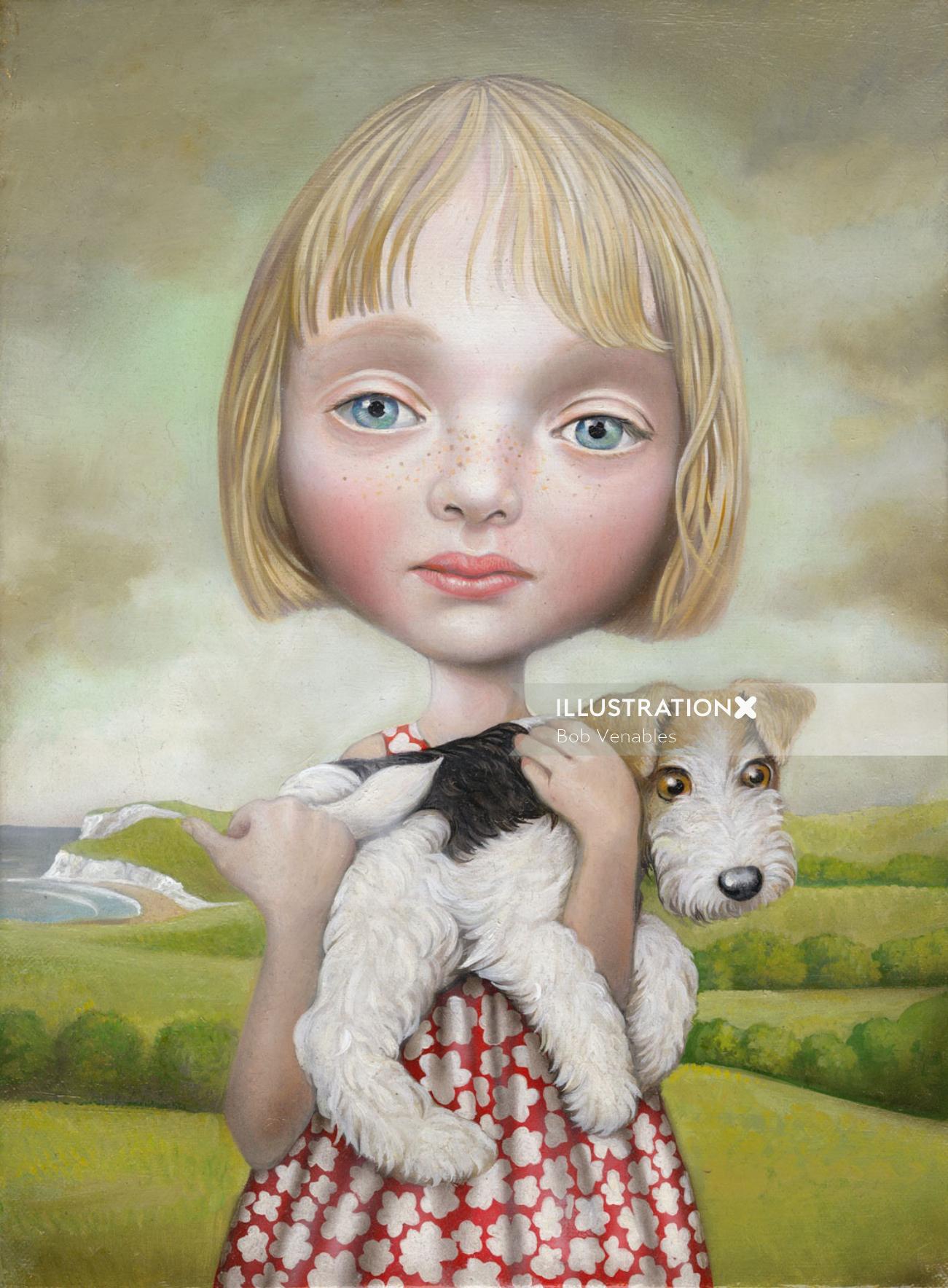 Portrait d&#39;une fille avec un chien
