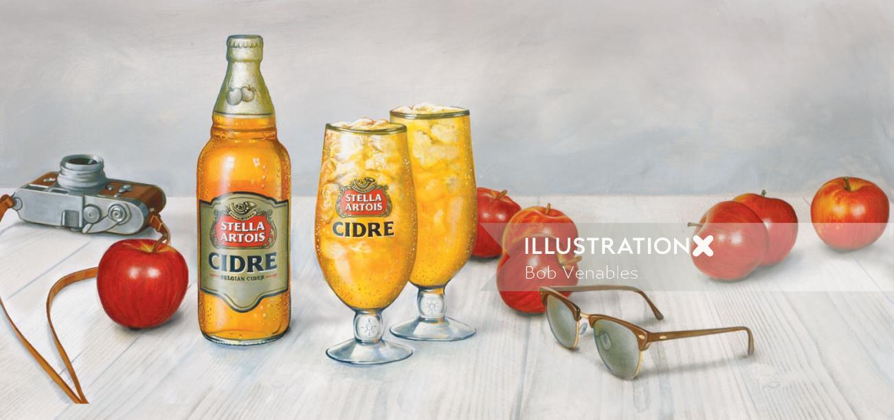 Acrylic painting of Stella Artois Cidre