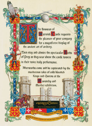 Cartel publicitario de la exposición sobre el asesinato del castillo de Warwick.