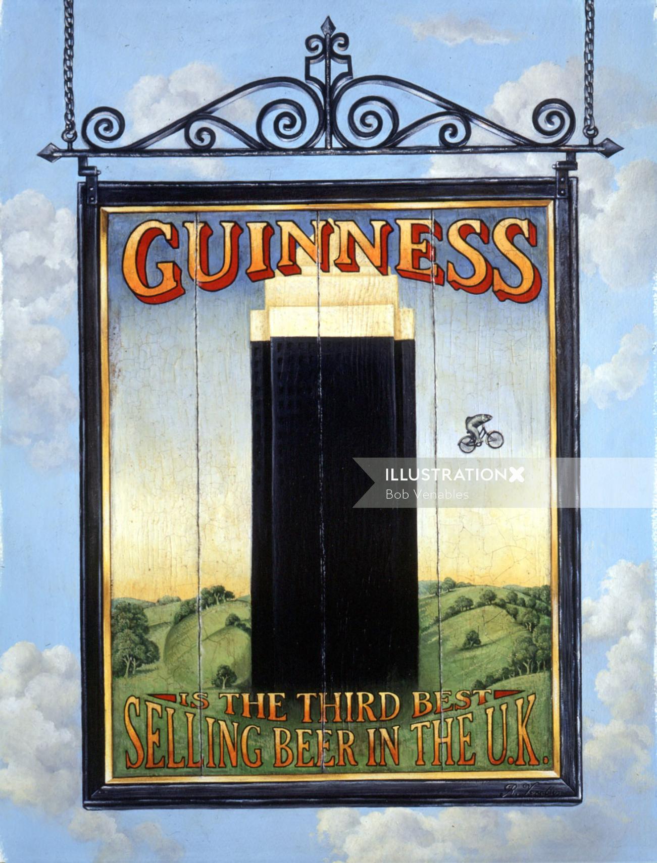Cartaz da campanha Guinness terceira cerveja mais vendida no Reino Unido