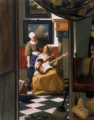 Pintura histórica de uma garota tocando guitarra