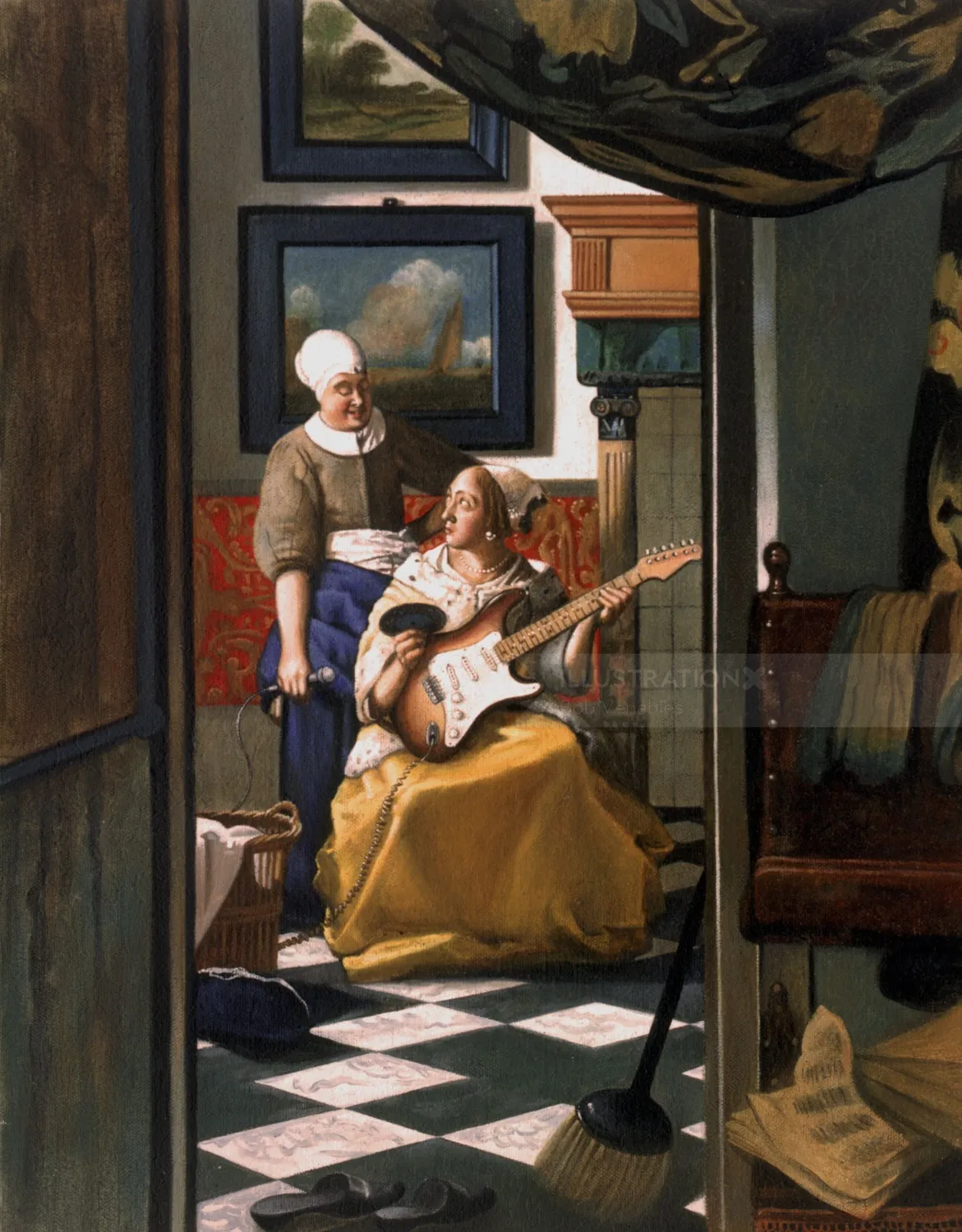 History painting of a Girl playing Guitar