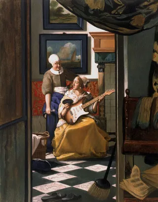 History painting of a Girl playing Guitar