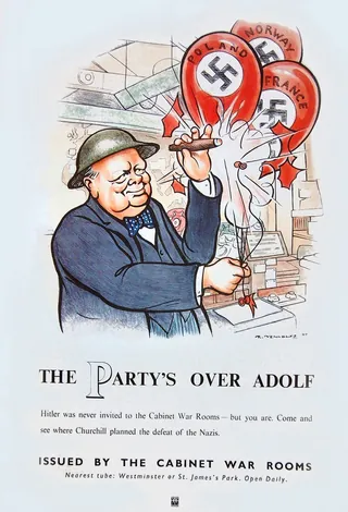 Caricature of Winston Churchill breaking Nazi plates by Bob Venables