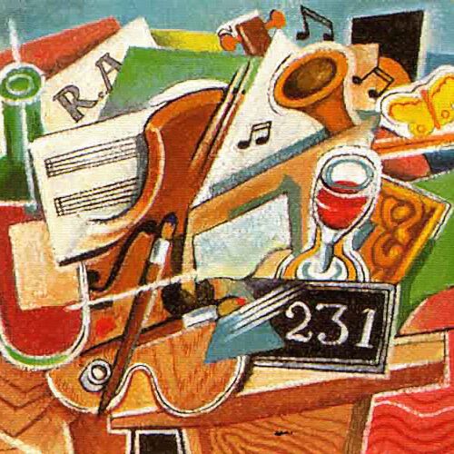 Abstract illustration of Music instruments and drink
