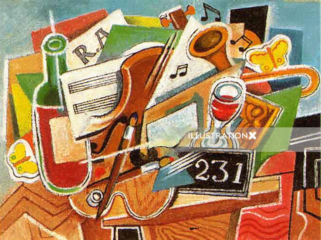 Illustration abstraite d&#39;instruments de musique et de boissons